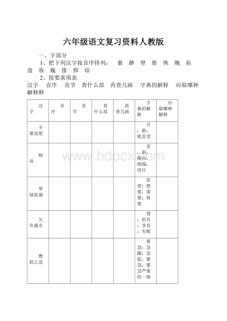 六年级语文复习资料人教版.docx_第1页