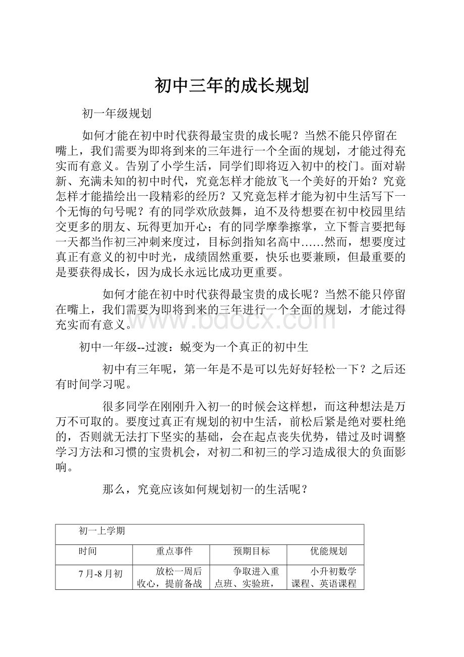 初中三年的成长规划.docx_第1页