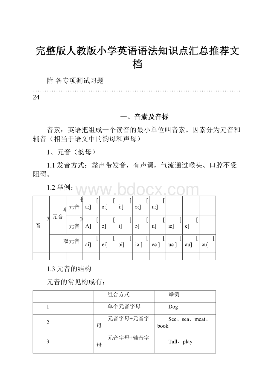 完整版人教版小学英语语法知识点汇总推荐文档.docx_第1页