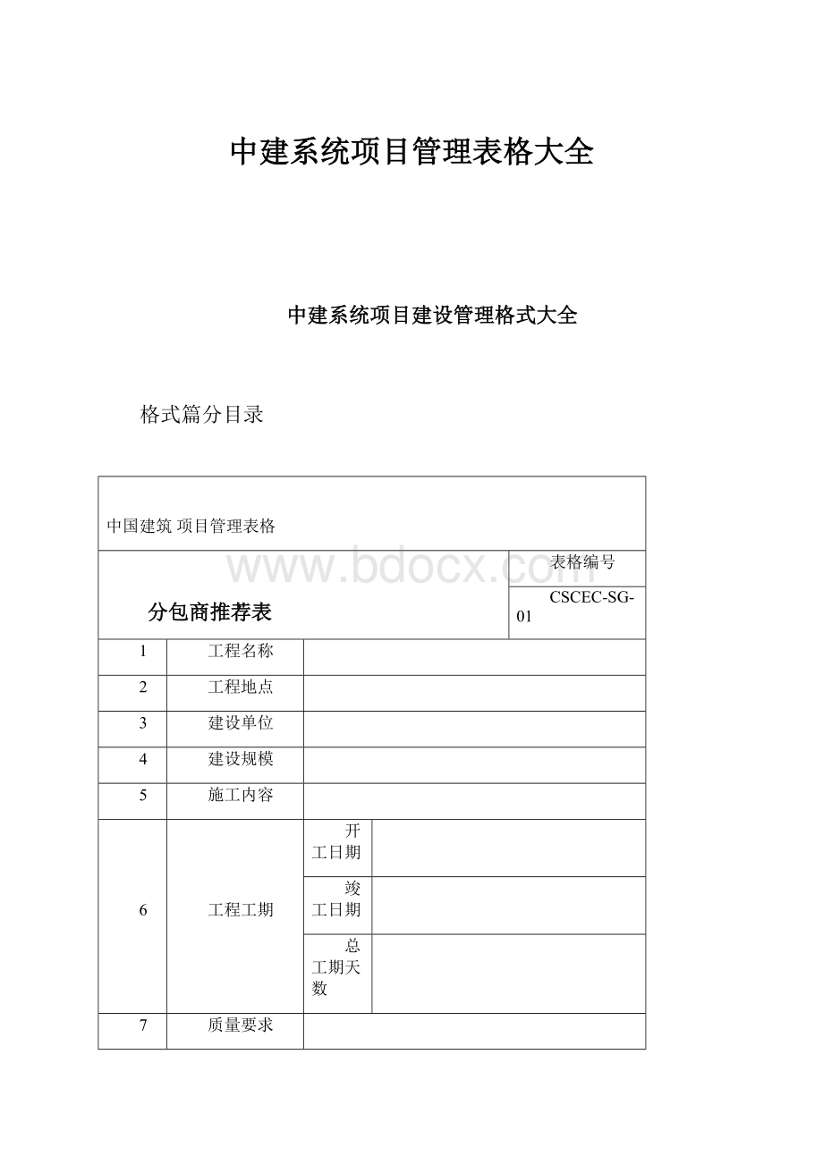 中建系统项目管理表格大全.docx