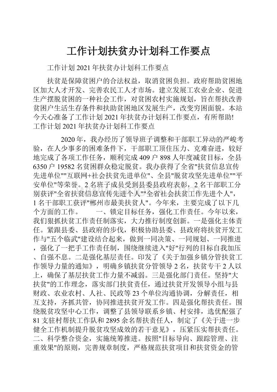 工作计划扶贫办计划科工作要点.docx_第1页