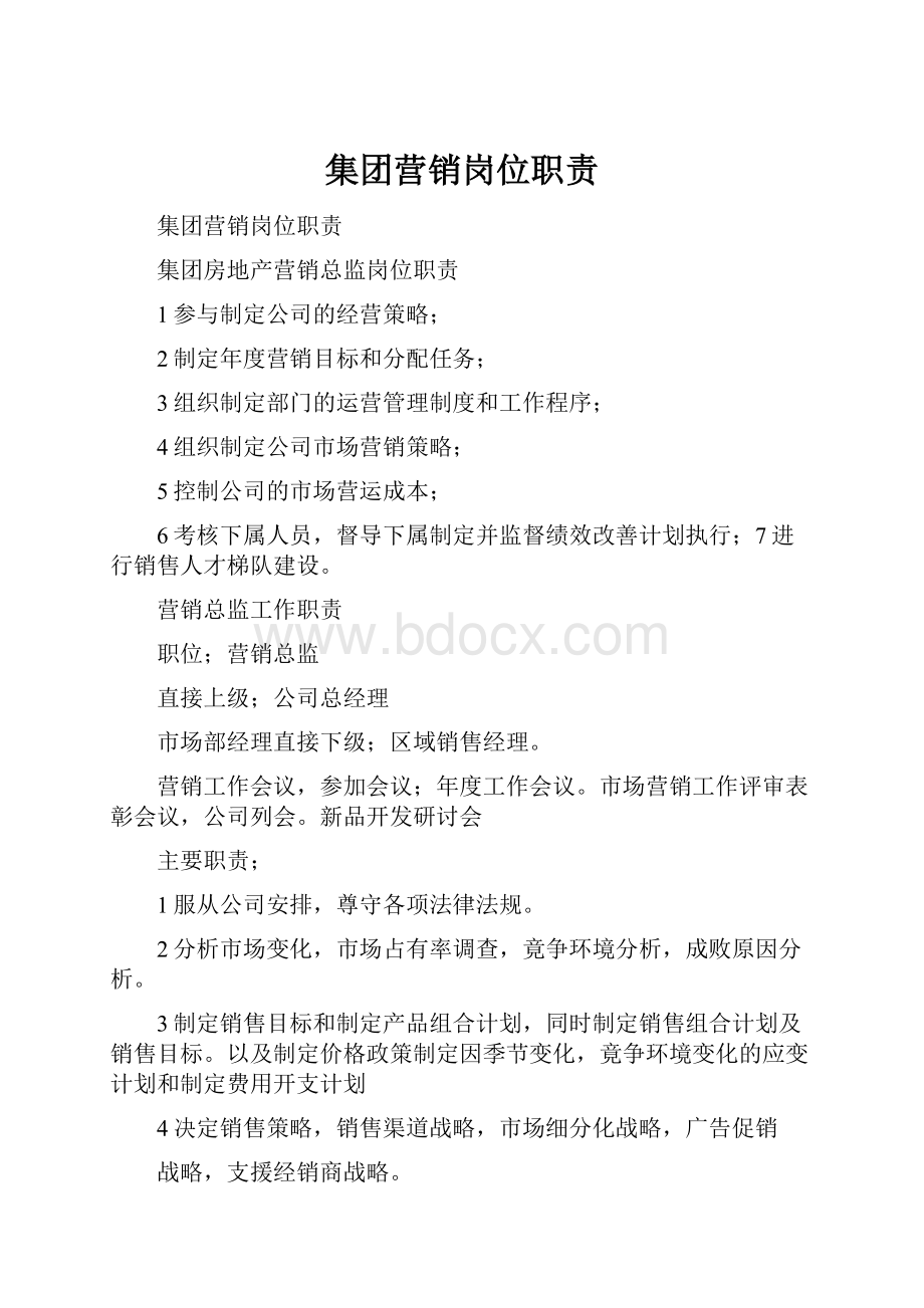 集团营销岗位职责.docx_第1页