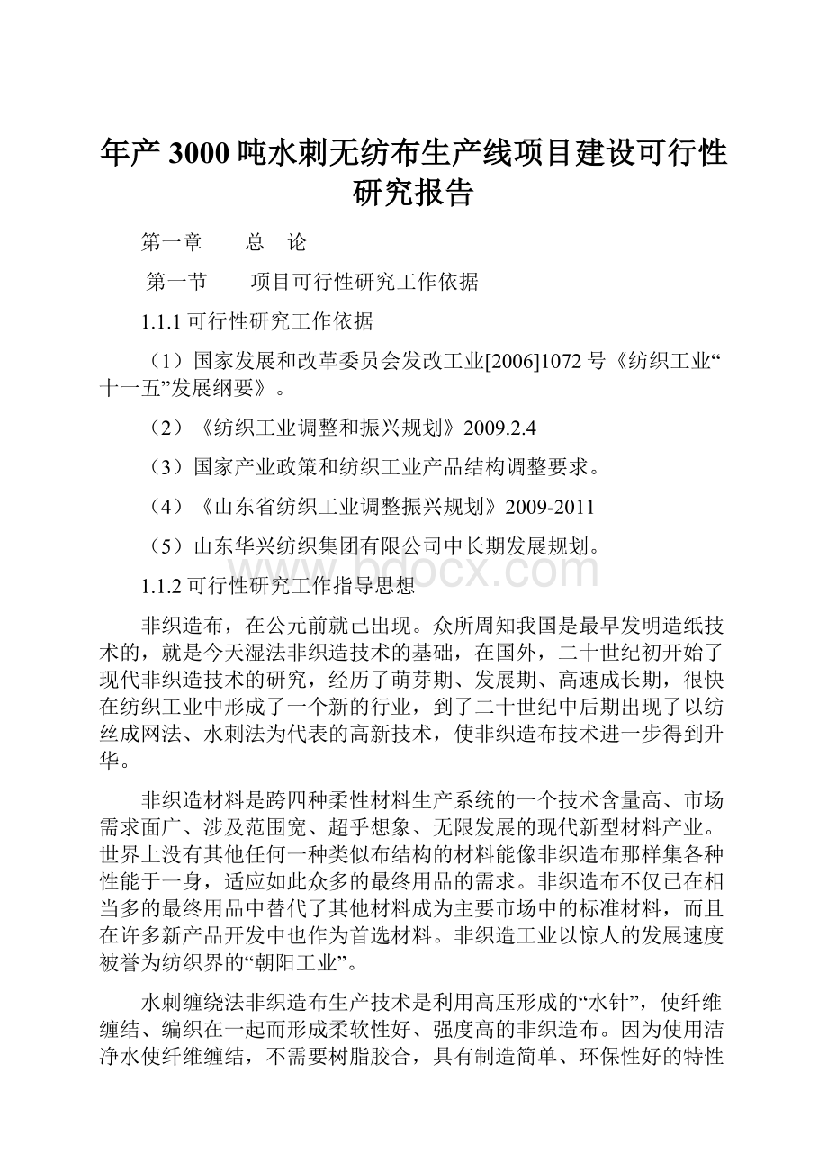 年产3000吨水刺无纺布生产线项目建设可行性研究报告.docx