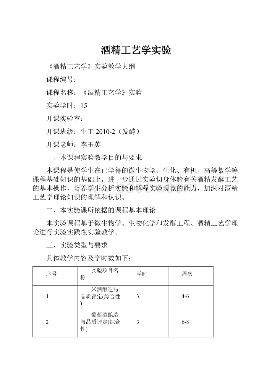 酒精工艺学实验.docx