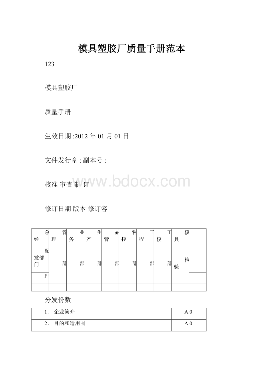 模具塑胶厂质量手册范本.docx_第1页