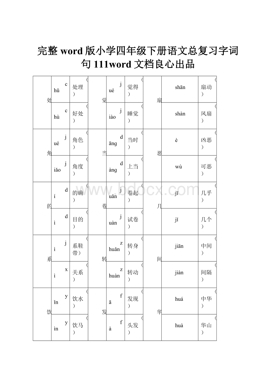 完整word版小学四年级下册语文总复习字词句111word文档良心出品.docx_第1页