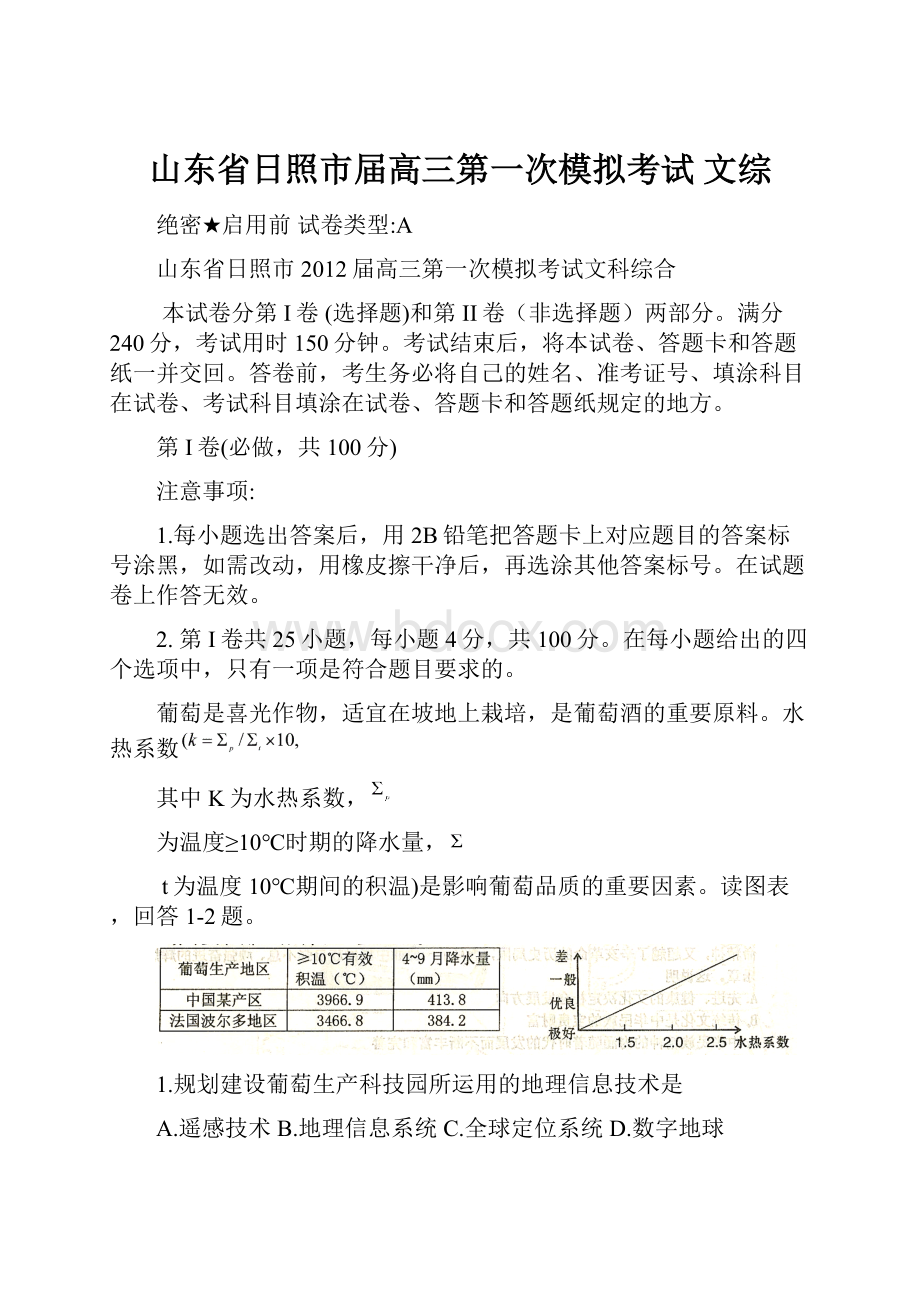 山东省日照市届高三第一次模拟考试 文综.docx