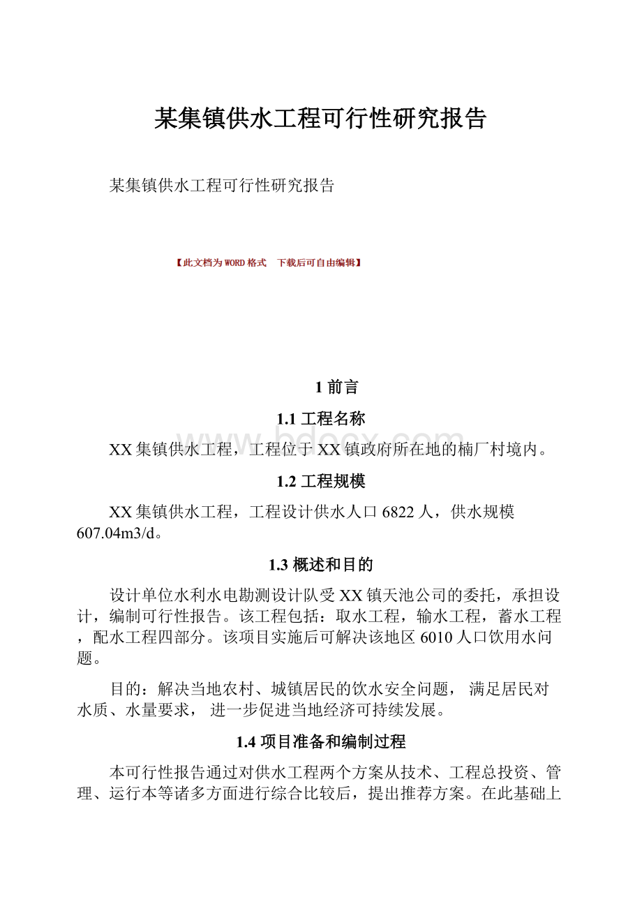 某集镇供水工程可行性研究报告.docx