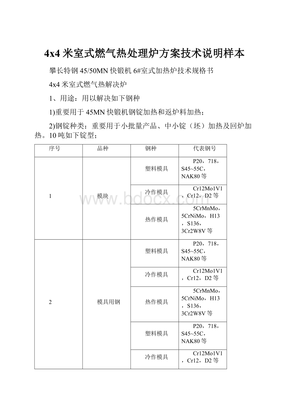 4x4米室式燃气热处理炉方案技术说明样本.docx