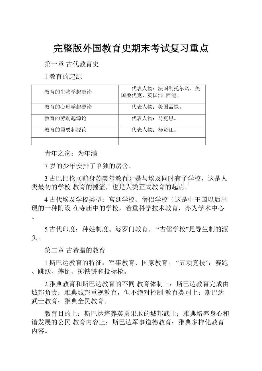 完整版外国教育史期末考试复习重点.docx_第1页