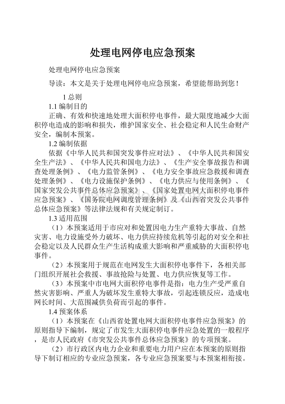 处理电网停电应急预案.docx