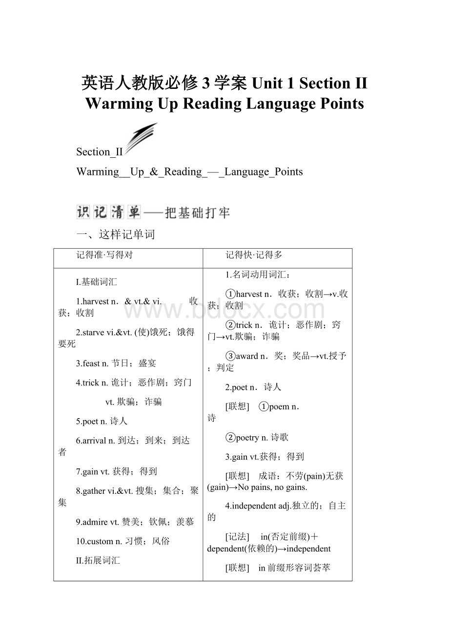 英语人教版必修3学案Unit 1 Section Ⅱ Warming Up Reading Language Points.docx