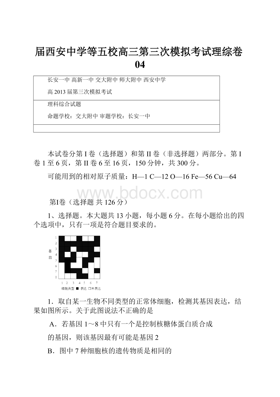 届西安中学等五校高三第三次模拟考试理综卷04.docx