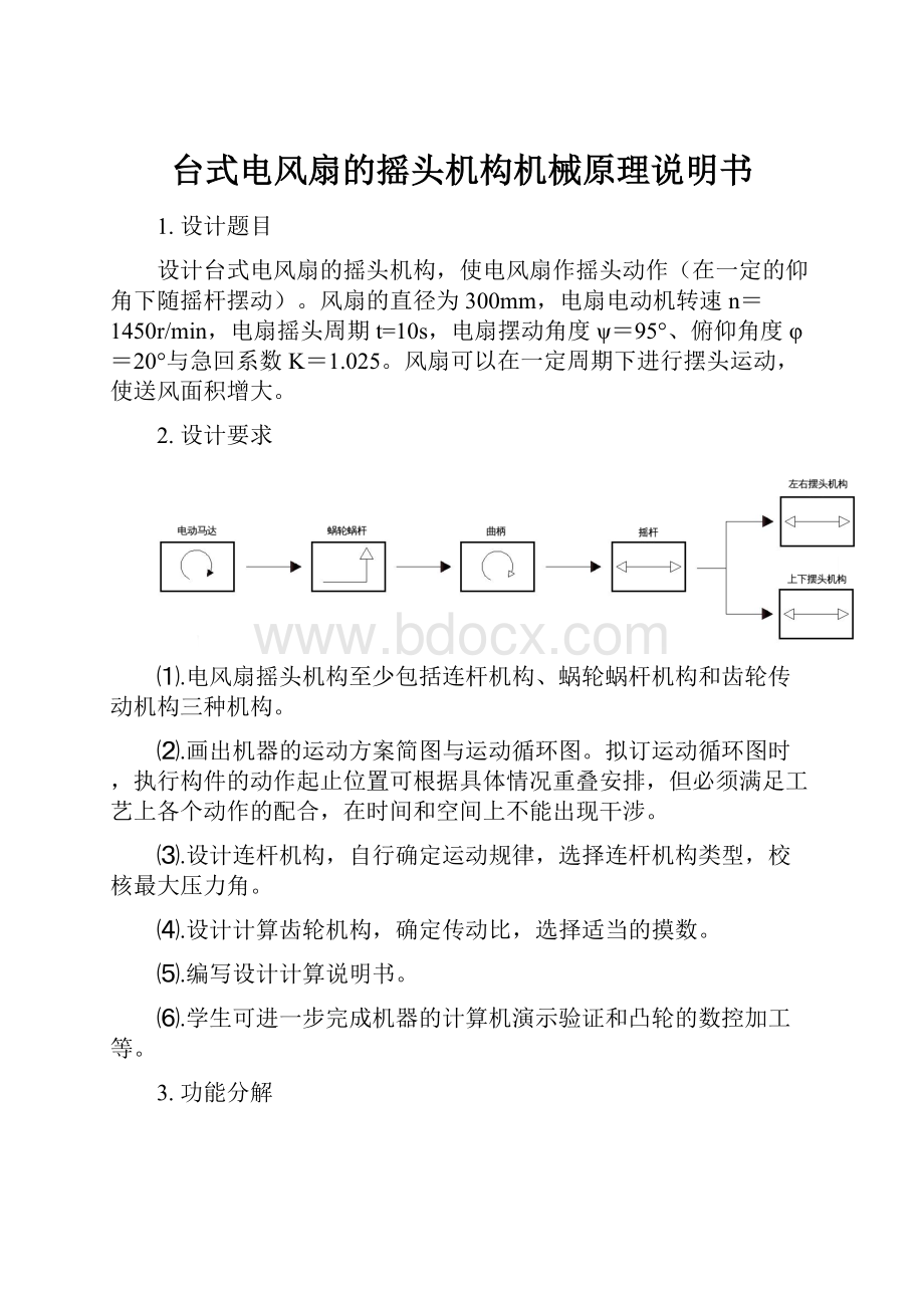 台式电风扇的摇头机构机械原理说明书.docx_第1页