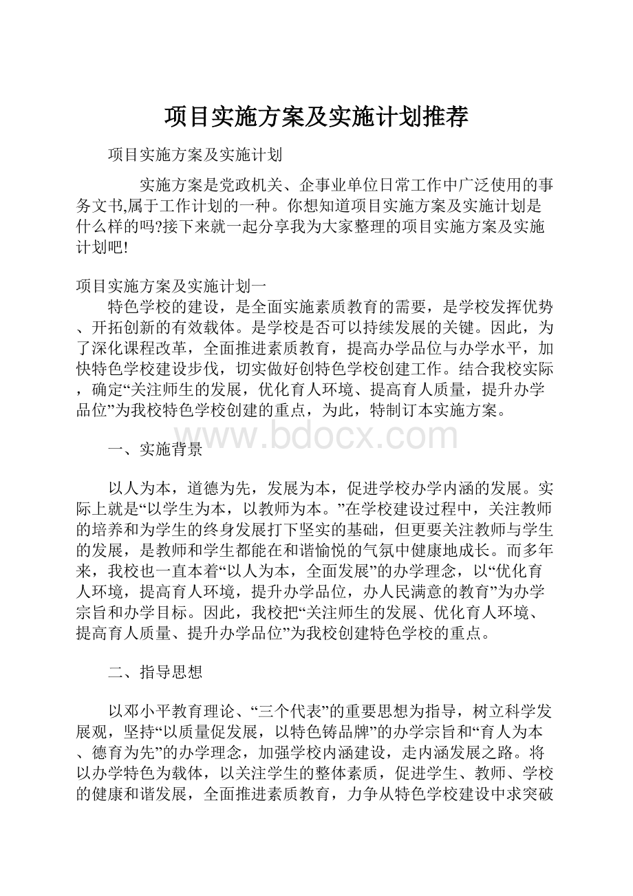 项目实施方案及实施计划推荐.docx