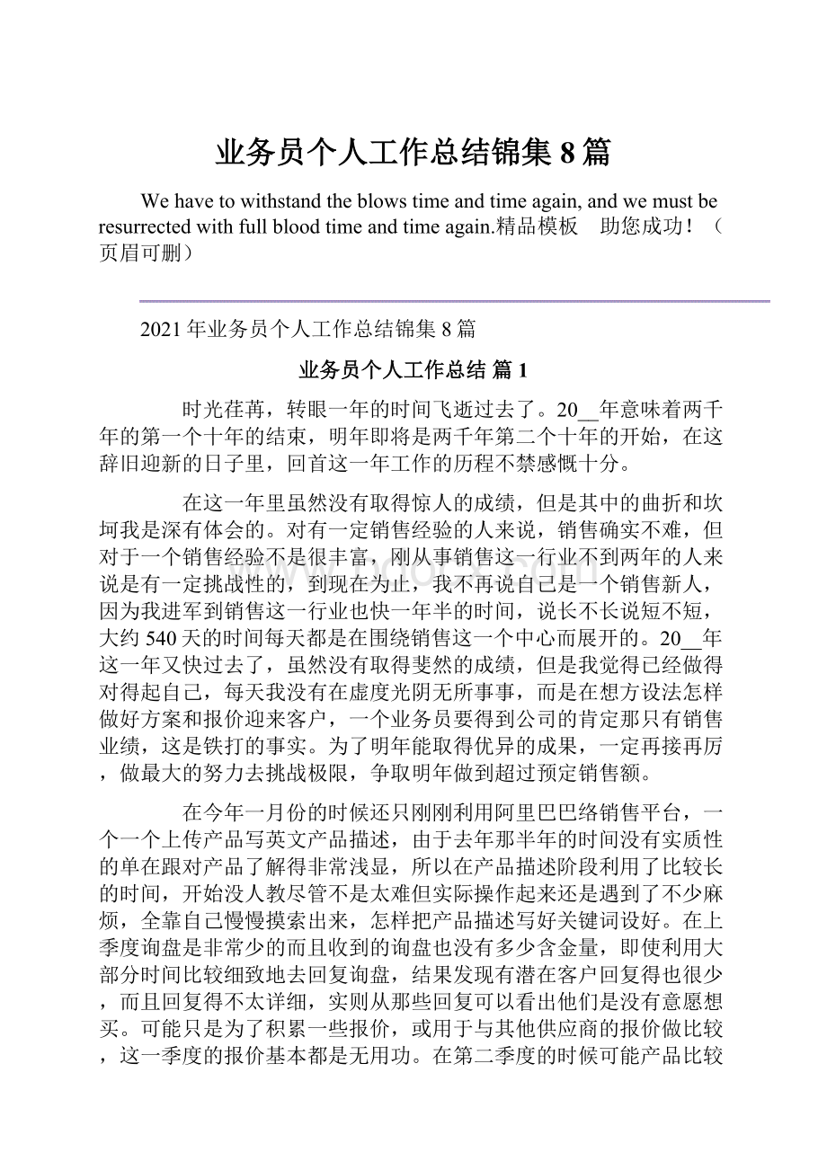 业务员个人工作总结锦集8篇.docx