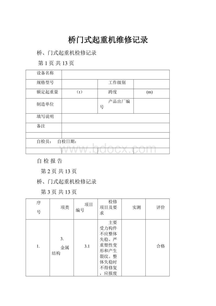 桥门式起重机维修记录.docx