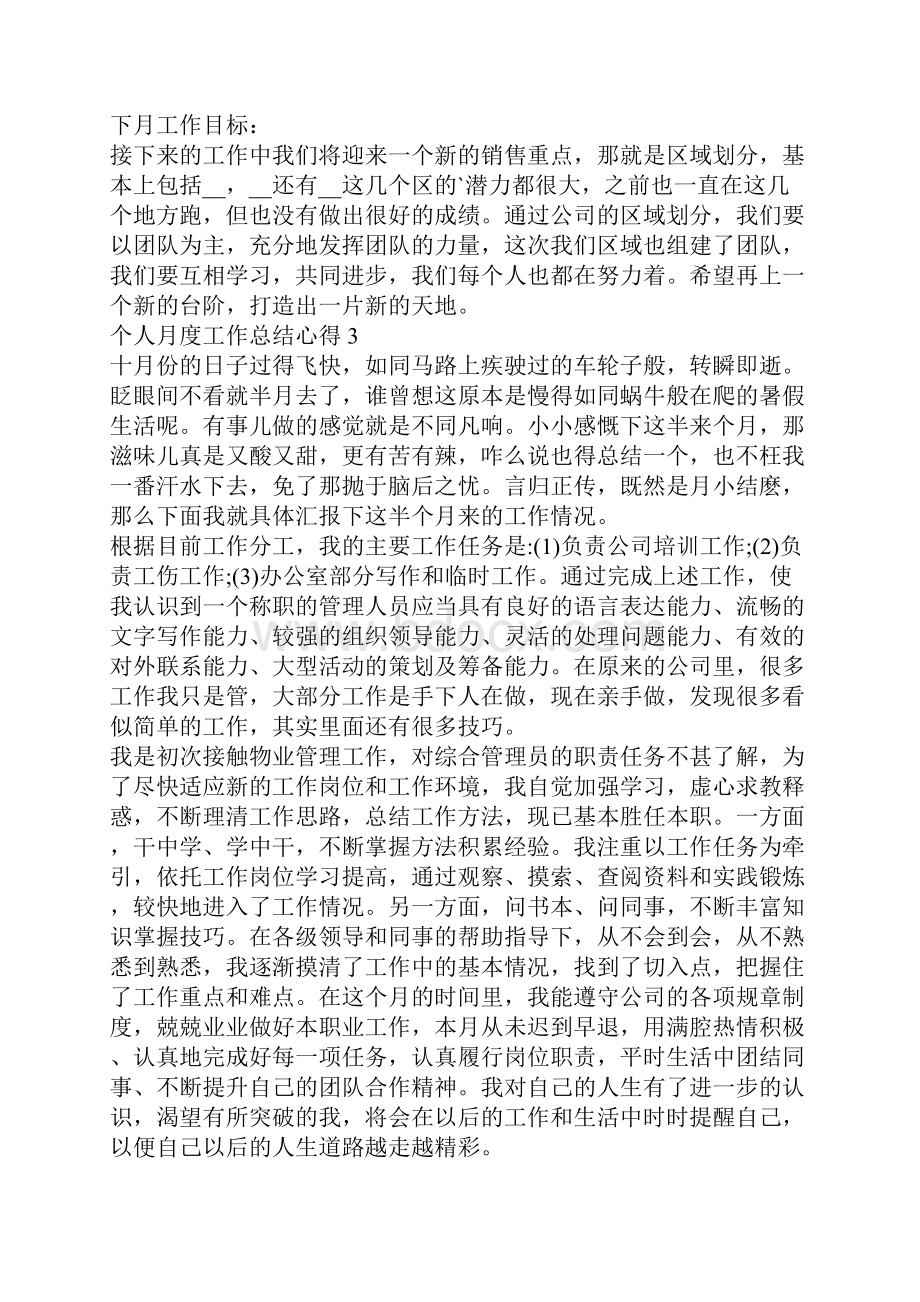 个人月度工作总结心得5篇个人月度工作总结范文.docx_第3页