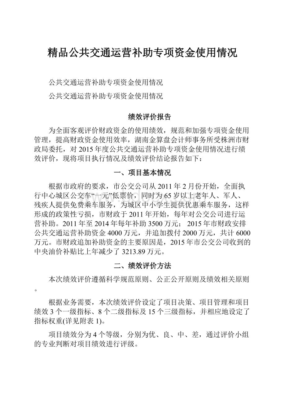 精品公共交通运营补助专项资金使用情况.docx