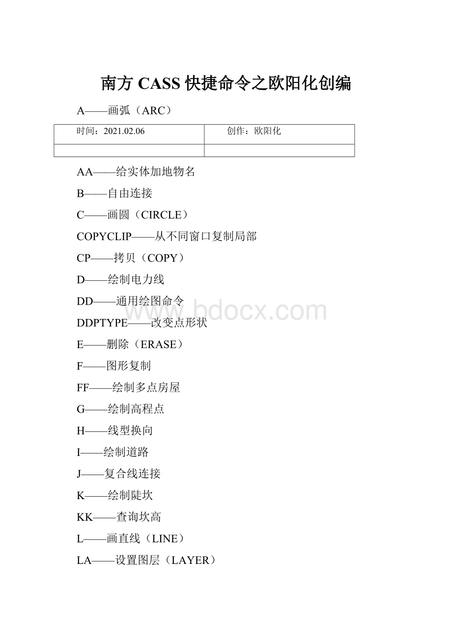 南方CASS快捷命令之欧阳化创编.docx