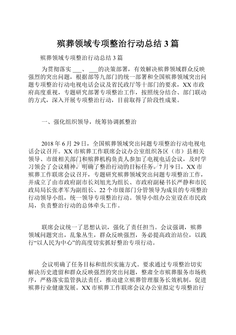 殡葬领域专项整治行动总结3篇.docx_第1页