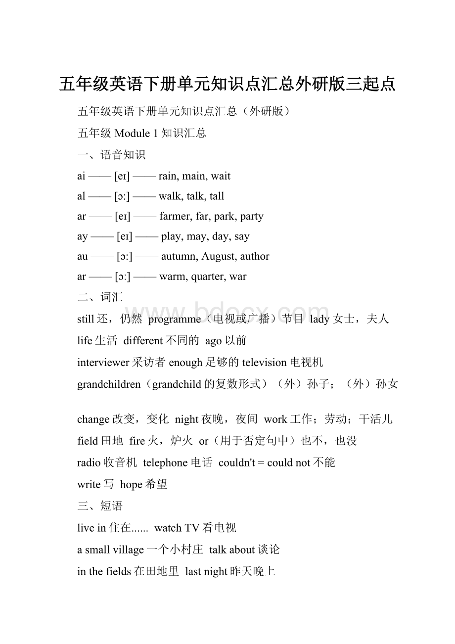 五年级英语下册单元知识点汇总外研版三起点.docx_第1页