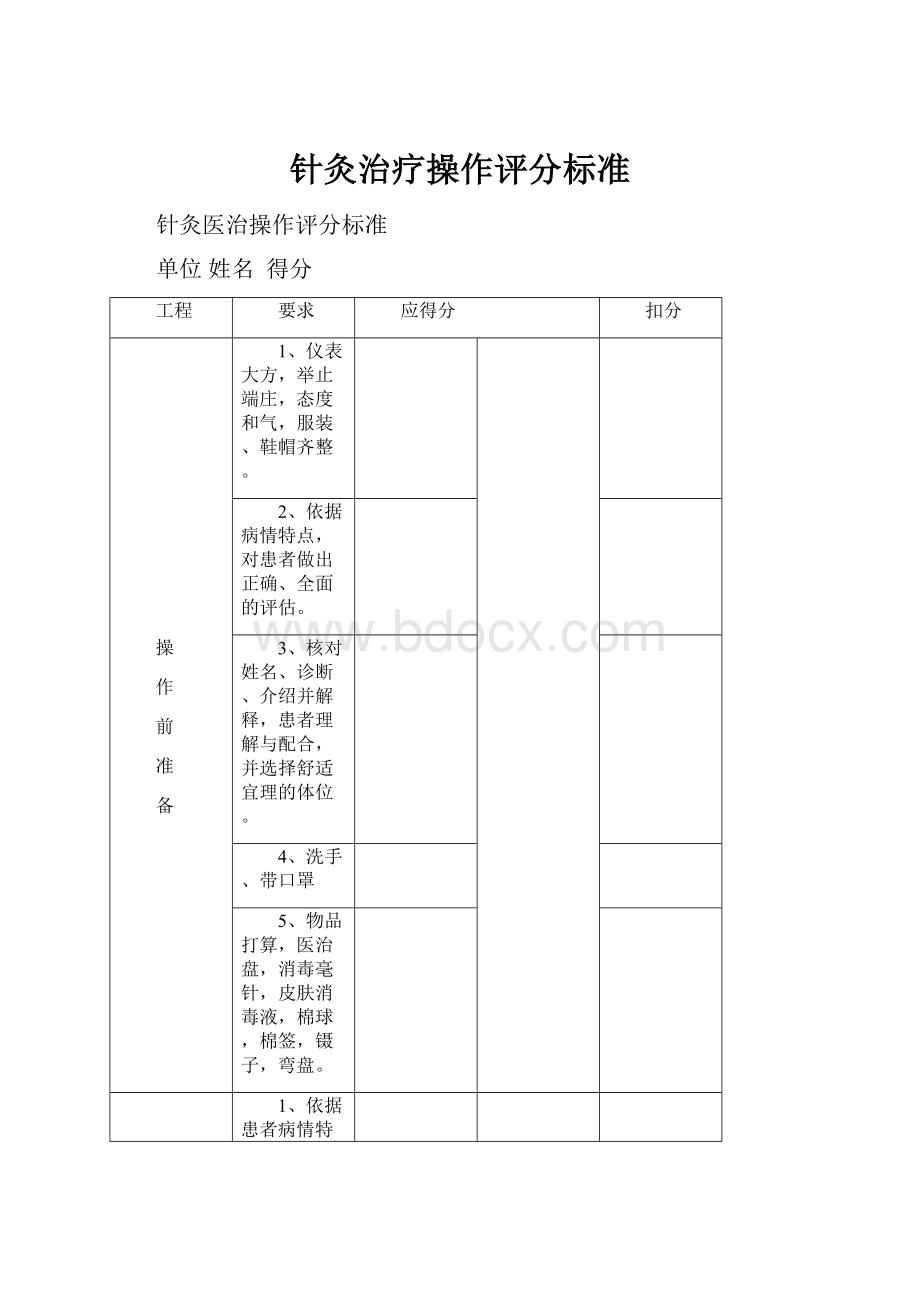 针灸治疗操作评分标准.docx_第1页