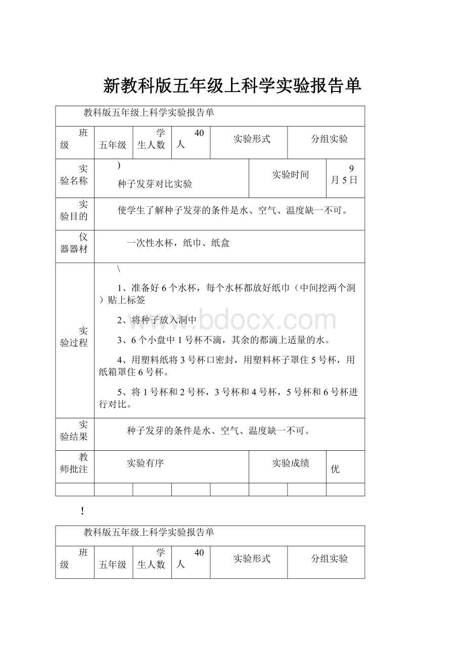 新教科版五年级上科学实验报告单.docx_第1页