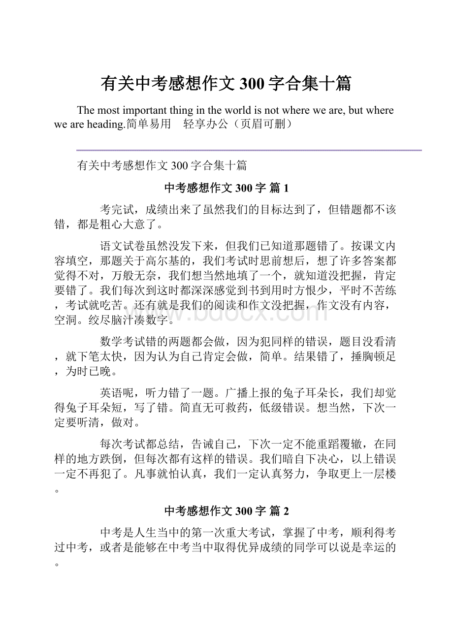 有关中考感想作文300字合集十篇.docx