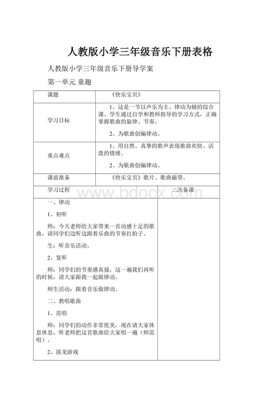 人教版小学三年级音乐下册表格.docx