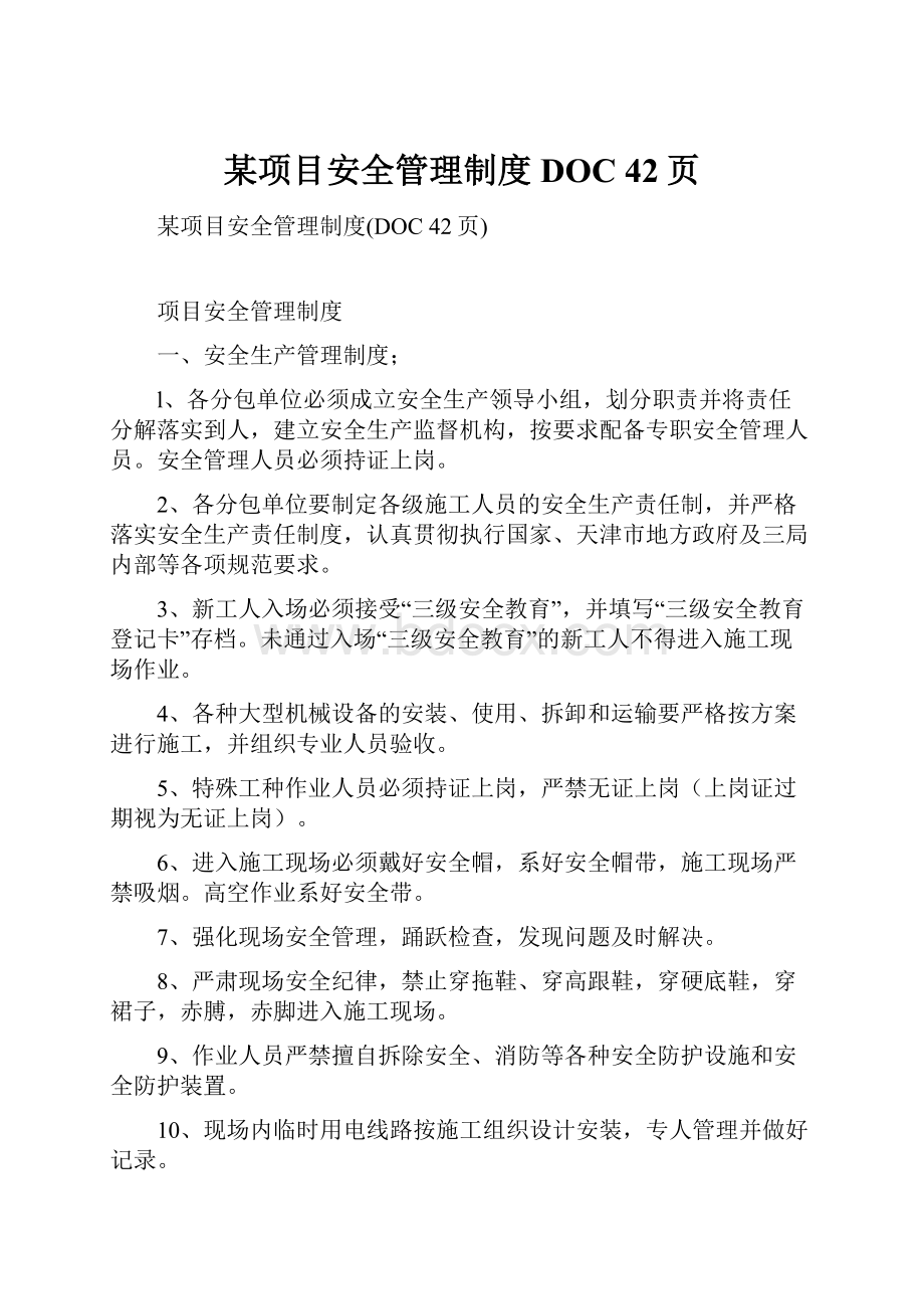 某项目安全管理制度DOC 42页.docx_第1页