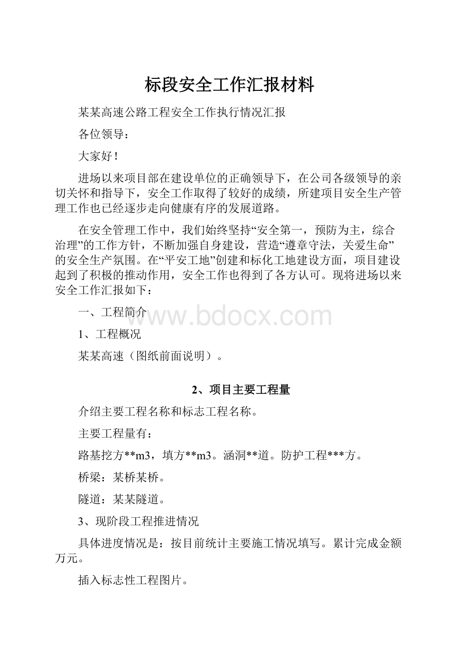 标段安全工作汇报材料.docx