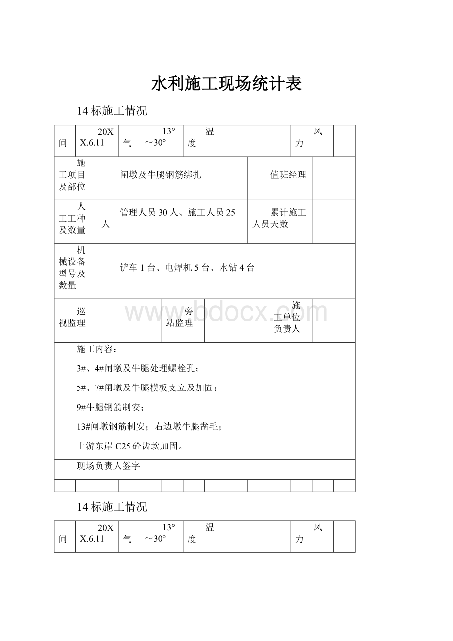 水利施工现场统计表.docx_第1页