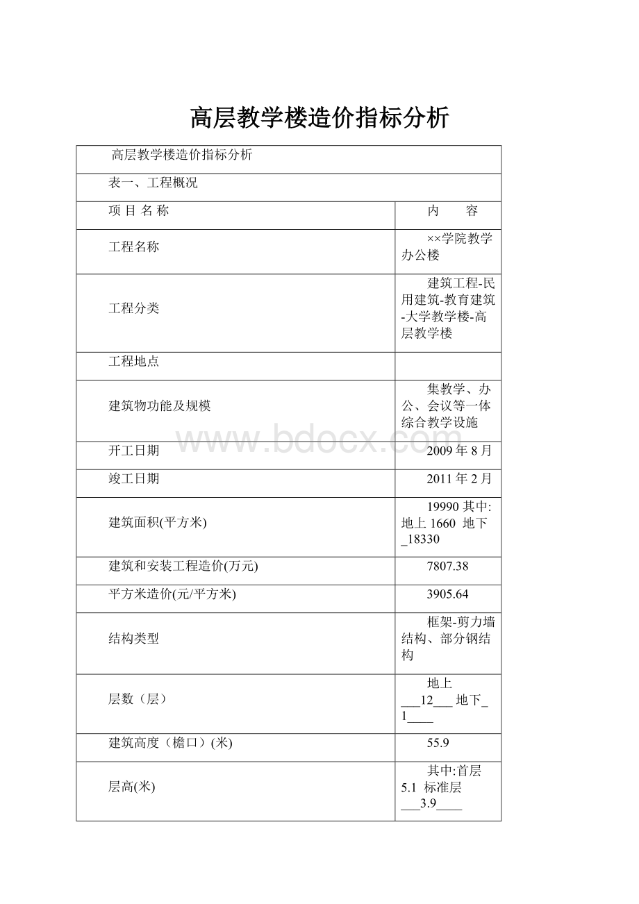 高层教学楼造价指标分析.docx_第1页