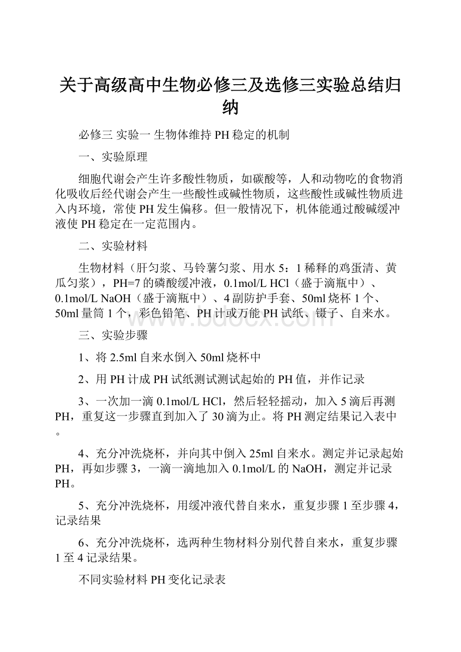 关于高级高中生物必修三及选修三实验总结归纳.docx_第1页