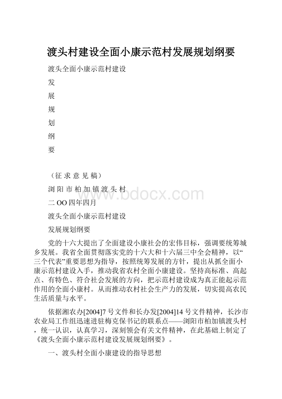 渡头村建设全面小康示范村发展规划纲要.docx