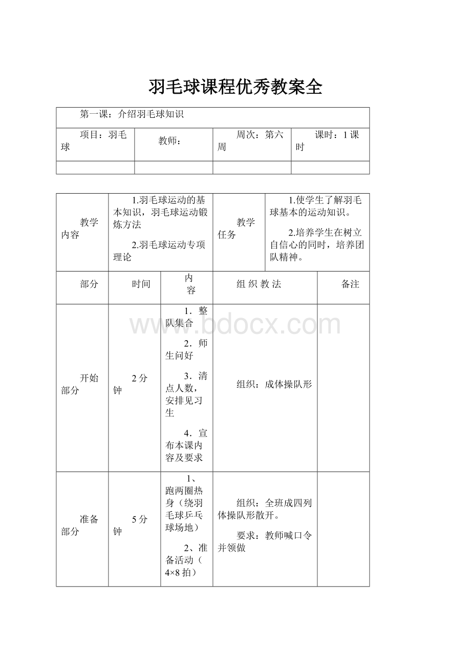 羽毛球课程优秀教案全.docx_第1页