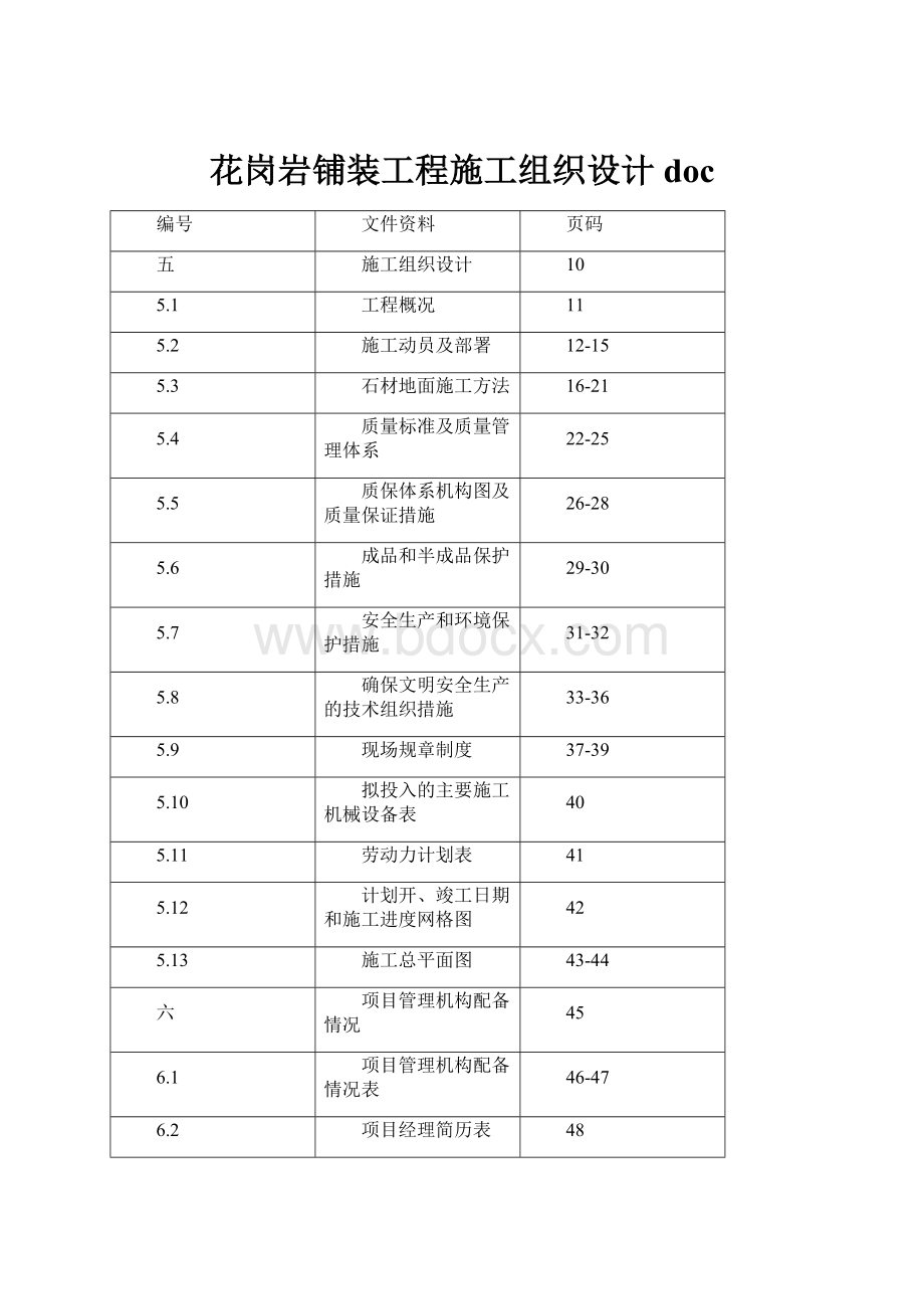 花岗岩铺装工程施工组织设计doc.docx_第1页