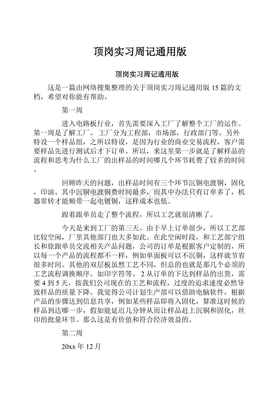 顶岗实习周记通用版.docx_第1页