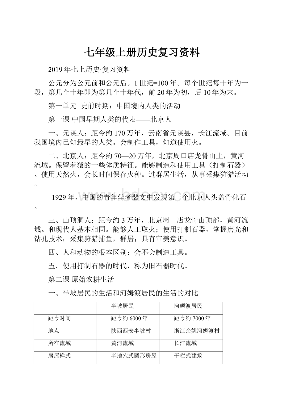 七年级上册历史复习资料.docx_第1页