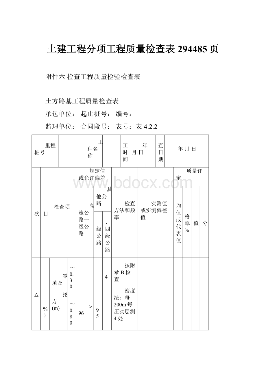 土建工程分项工程质量检查表294485页.docx