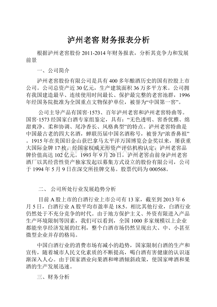 泸州老窖 财务报表分析.docx