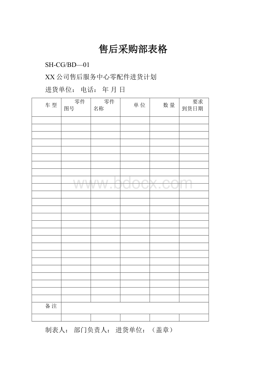 售后采购部表格.docx