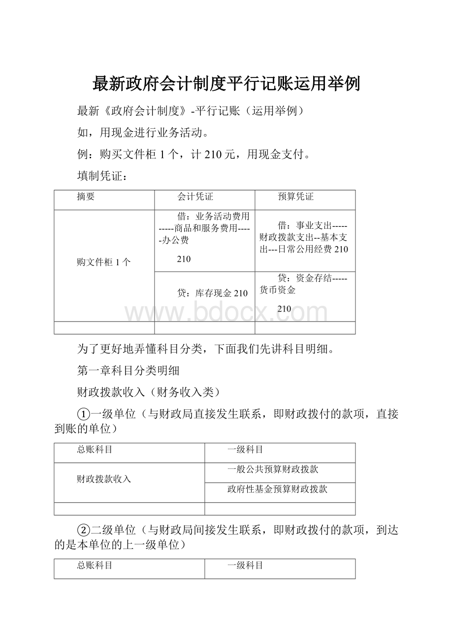 最新政府会计制度平行记账运用举例.docx_第1页