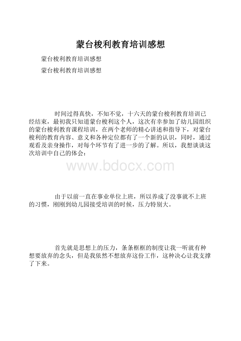 蒙台梭利教育培训感想.docx