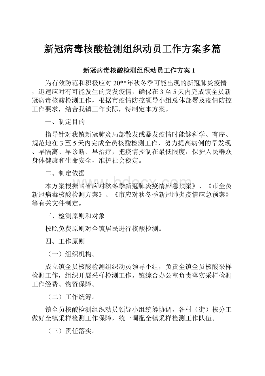 新冠病毒核酸检测组织动员工作方案多篇.docx