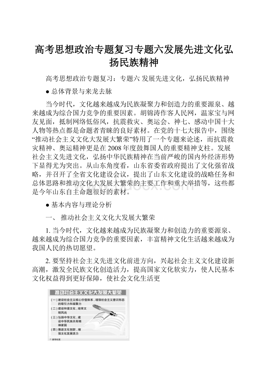 高考思想政治专题复习专题六发展先进文化弘扬民族精神.docx