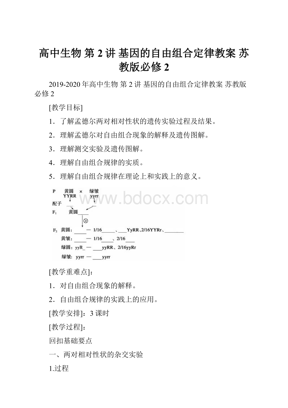 高中生物 第2讲 基因的自由组合定律教案 苏教版必修2.docx