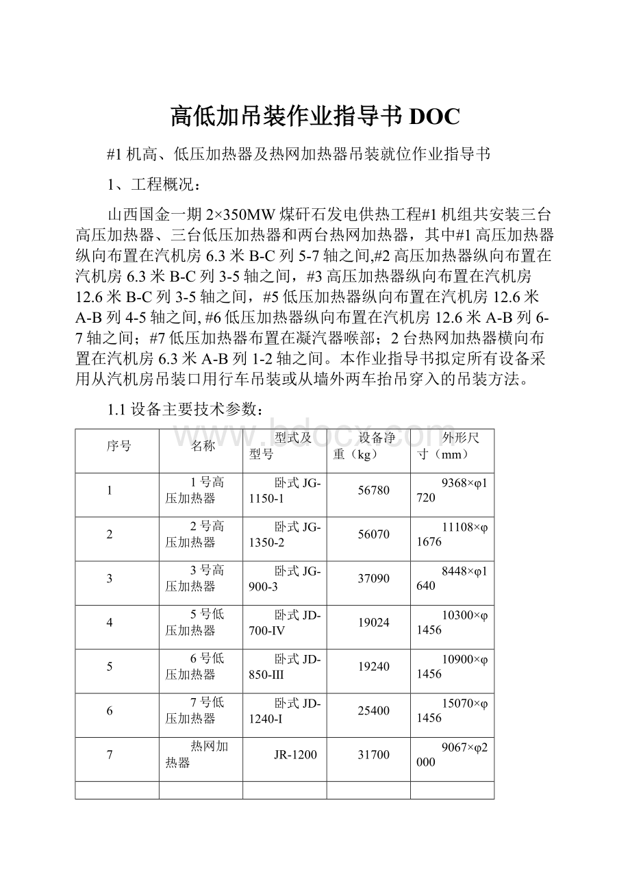 高低加吊装作业指导书DOC.docx_第1页