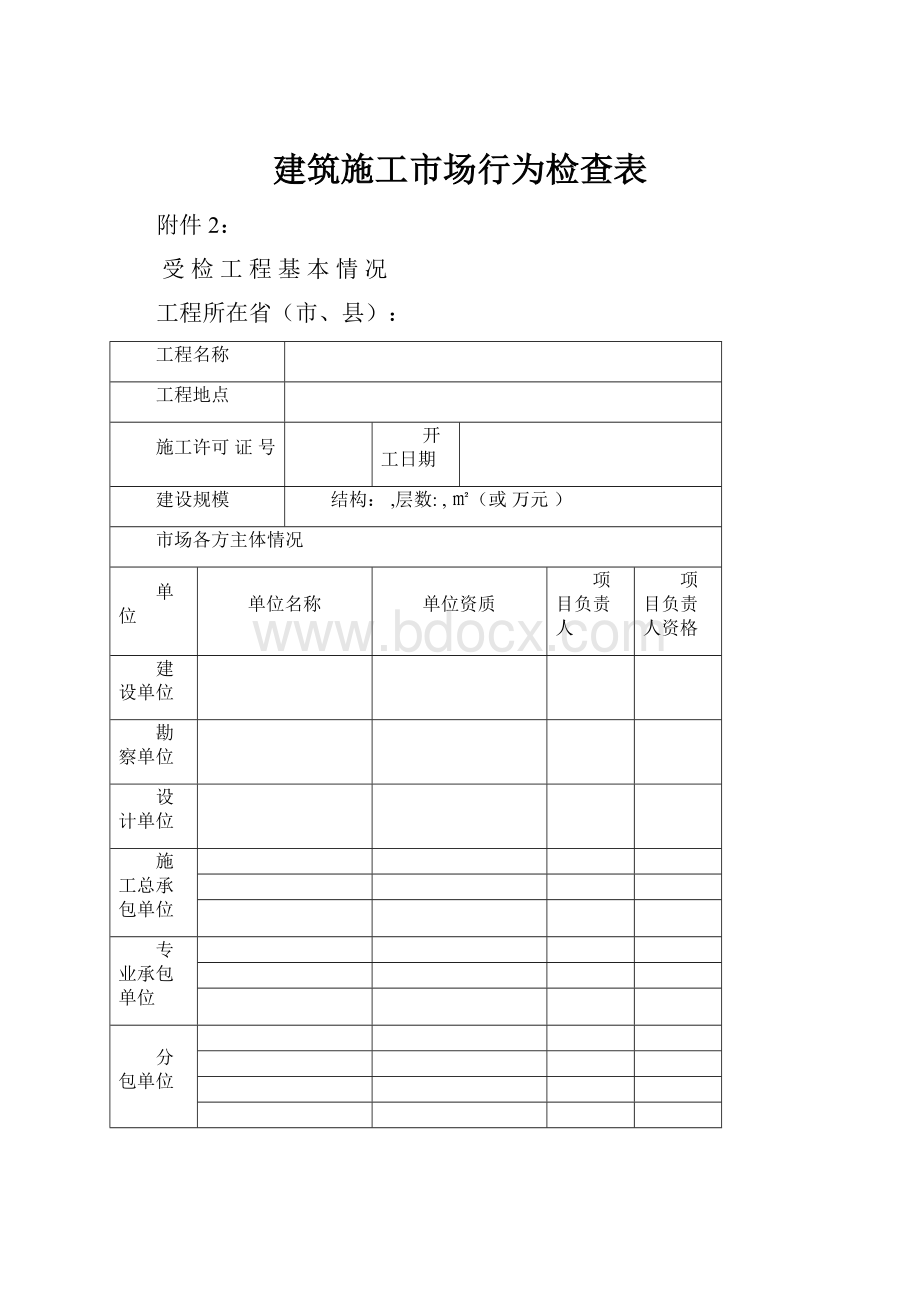 建筑施工市场行为检查表.docx